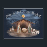 Postal Festiva Elegante Religioso Jesús Natividad Cristiana<br><div class="desc">Comparte el mensaje de Glory To God In The Highest con la familia y amigos esta temporada de Navidades. Diseño de acuarelas hermosas y elegantes con el bebé Jesús y la encantadora escena nativa de María y José. En el lado de la dirección aparece una estrella brillante y tu mensaje...</div>