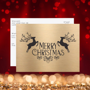 Postal Festiva Elegante reno negro y dorado navideño