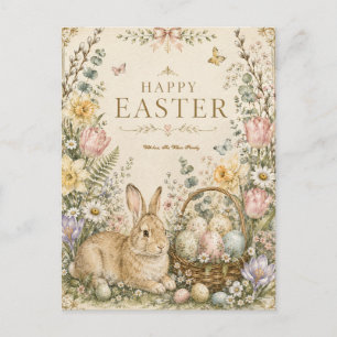Postal Festiva Elegante saludo de Pascua, estilo porcelana azul y