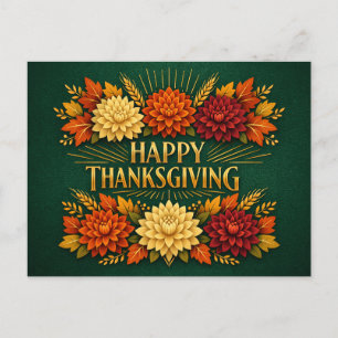 Postal Festiva Elegante saludo floral de Acción de Gracias Art Dé