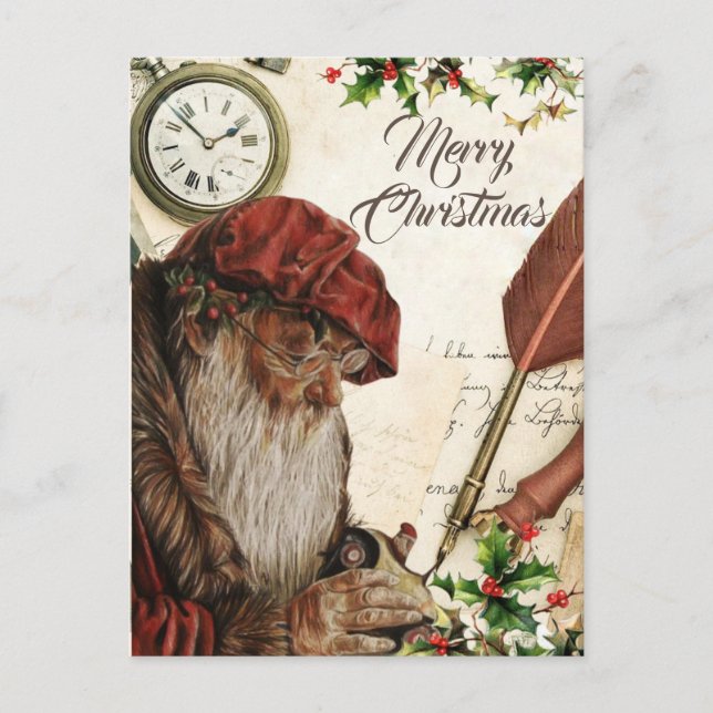 Postal Festiva Elegante Santa Claus rojo vintage (Anverso)