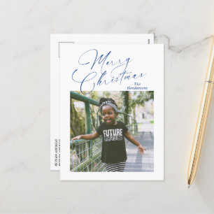 Postal Festiva Elegante Script Photo Merry Christmas