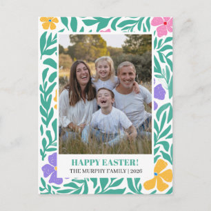 Postal Festiva Elegante Sencilla Colorida Floral Pascua Foto Fami