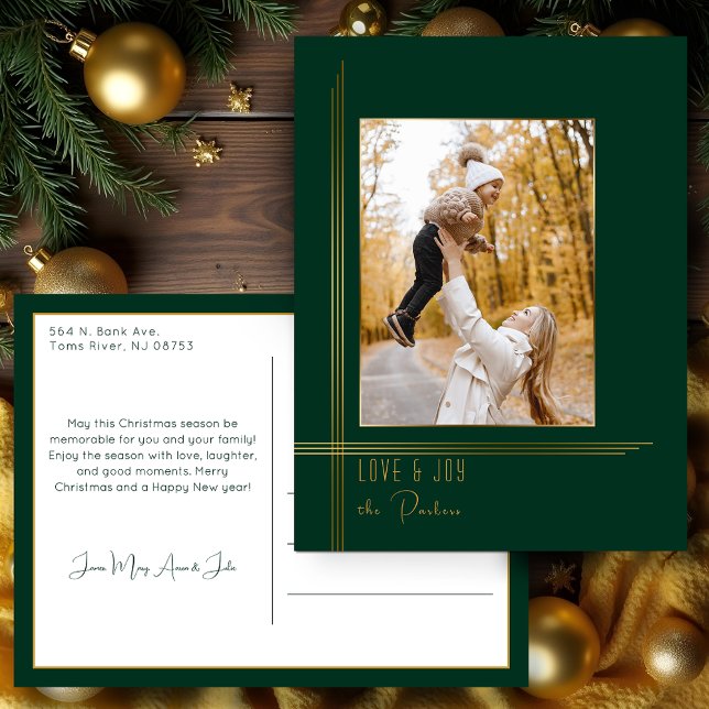 Postal Festiva Elegante Sleek Green/Gold Modern Deco Style Foto (Subido por el creador)