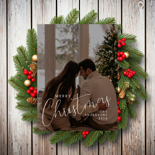 Postal Festiva Elegante Superposición de Letra Moderna en Foto Co