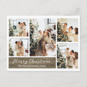 Postal Festiva Elegante texto con textura de madera 5 Foto Navida