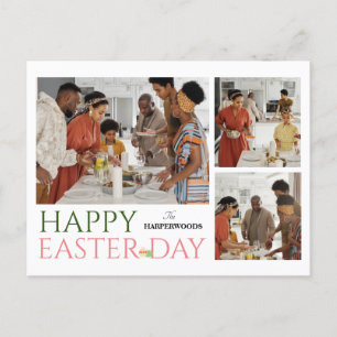 Postal Festiva Elegante tipografía Familia de Pascua tres fotos