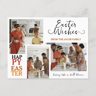 Postal Festiva elegante Typography Easter family tres fotos