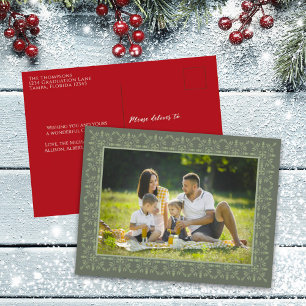 Postal Festiva Elegante vacaciones de copo de nieve verde clásico