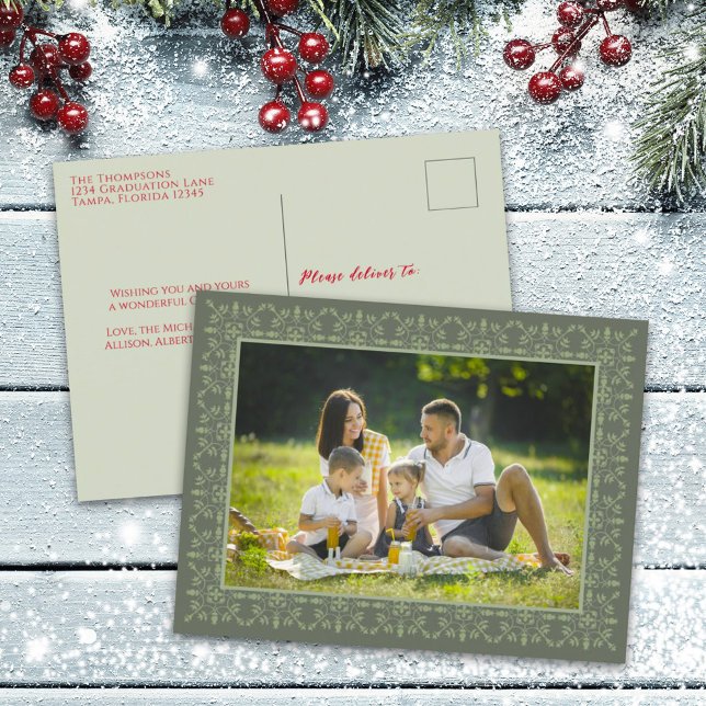 Postal Festiva Elegante vacaciones de copo de nieve verde clásico (Subido por el creador)