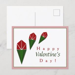 Postal Festiva Elegante, verde rosado lindo, rosas rojas de San V