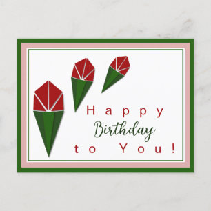 Postal Festiva Elegante verde rosado, rosas rojas personalizadas