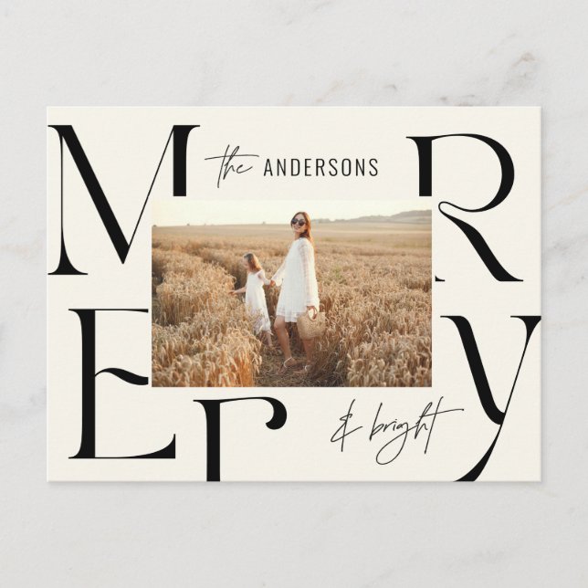 Postal Festiva Elegante y alegre tipografía fotográfica navideña (Anverso)