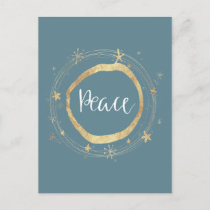 Postal Festiva Elegante y moderno Blue Gold Star Peace