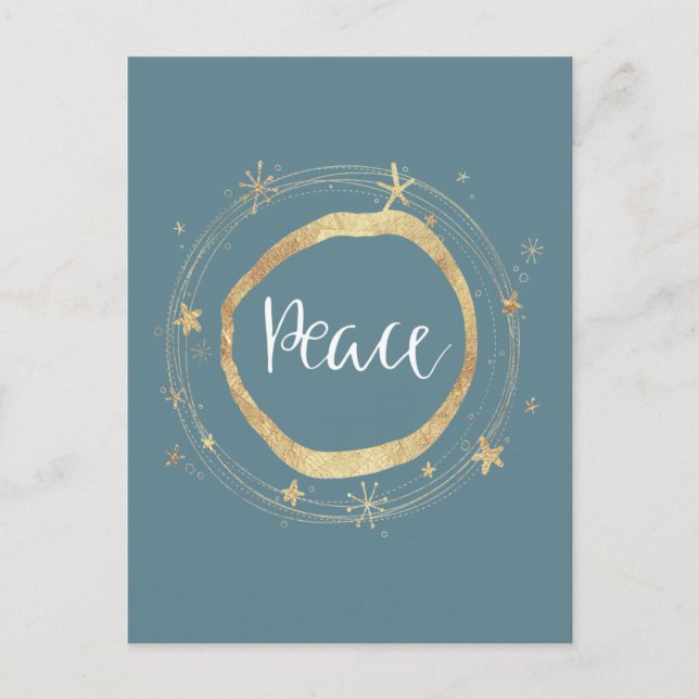 Postal Festiva Elegante y moderno Blue Gold Star Peace (Anverso)