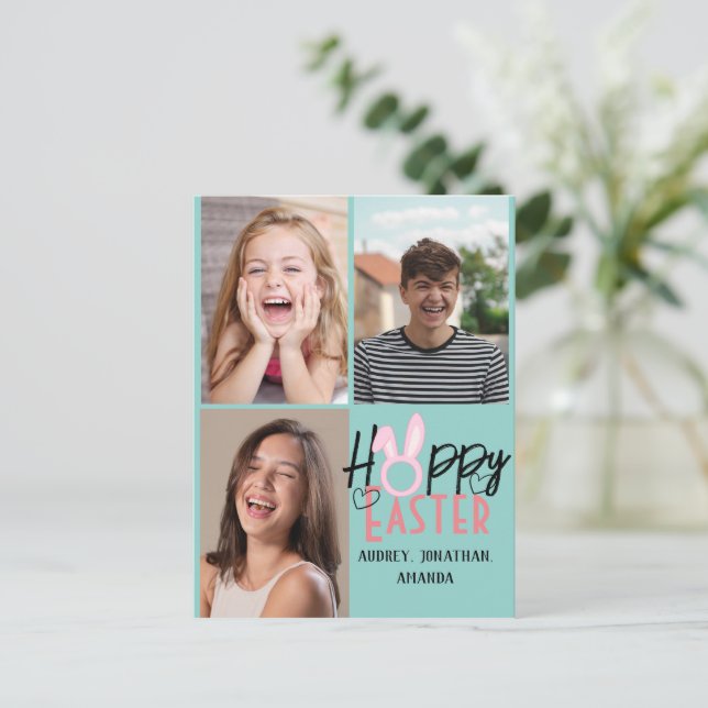 Postal Festiva elegante y moderno de Pascua, colección de tres fo (Anverso de pie)