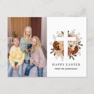 Postal Festiva elegante y moderno foto de la familia Floral Cross