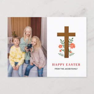 Postal Festiva elegante y moderno foto de la familia Floral Cross
