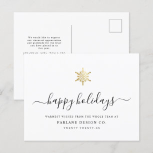 Postal Festiva Elegante y moderno guión Gold Snowflake Corporate