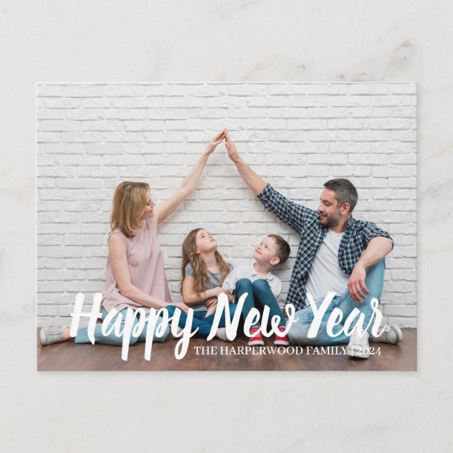 Postal Festiva Elegante y simple foto de Año Nuevo Feliz Año Nuev (Anverso)