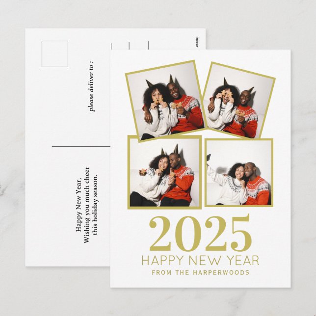 Postal Festiva Elegante y simple foto de Año Nuevo Feliz Año Nuev (Anverso / Reverso)