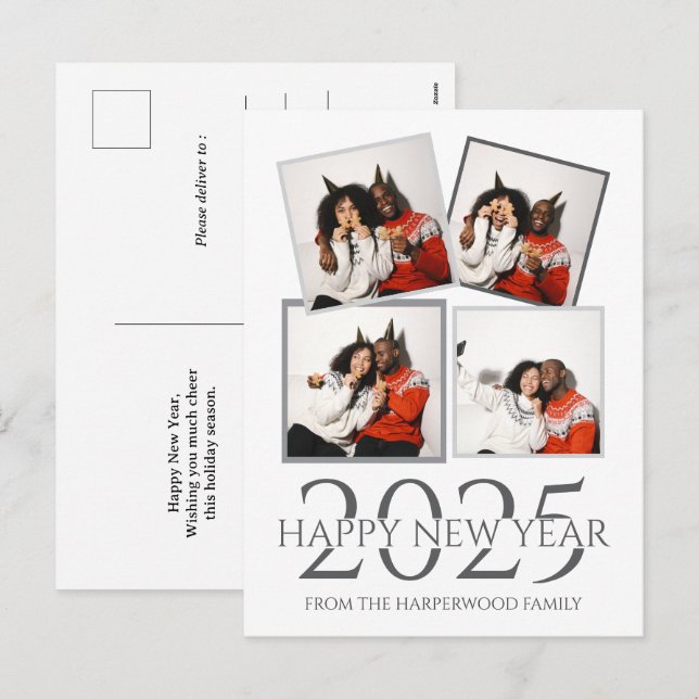 Postal Festiva Elegante y simple foto de Año Nuevo Feliz Año Nuev (Anverso / Reverso)