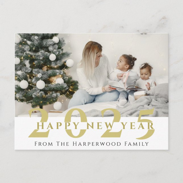 Postal Festiva Elegante y simple foto de Año Nuevo Feliz Año Nuev (Anverso)