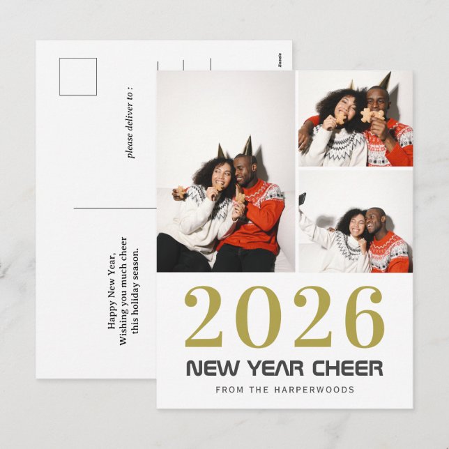 Postal Festiva Elegante y simple foto de Año Nuevo Feliz Año Nuev (Anverso / Reverso)