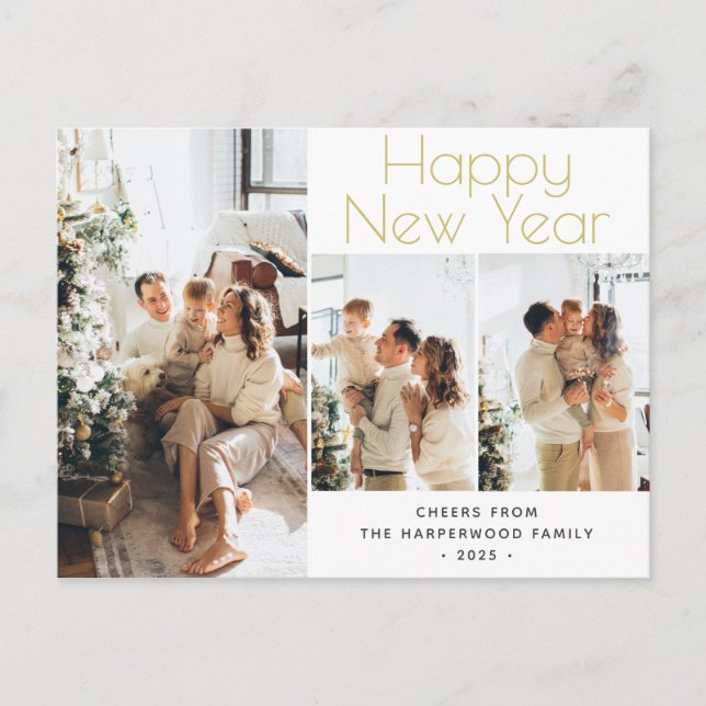 Postal Festiva Elegante y simple foto de Año Nuevo Feliz Año Nuev (Anverso)