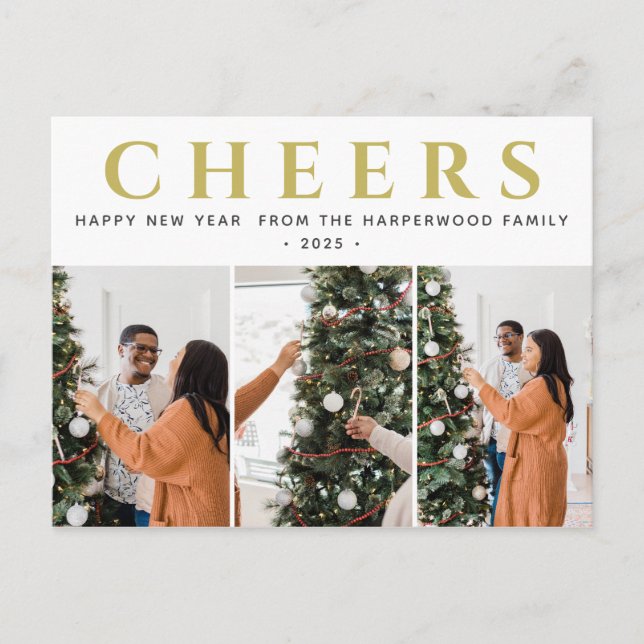 Postal Festiva Elegante y simple foto de Año Nuevo Feliz Año Nuev (Anverso)