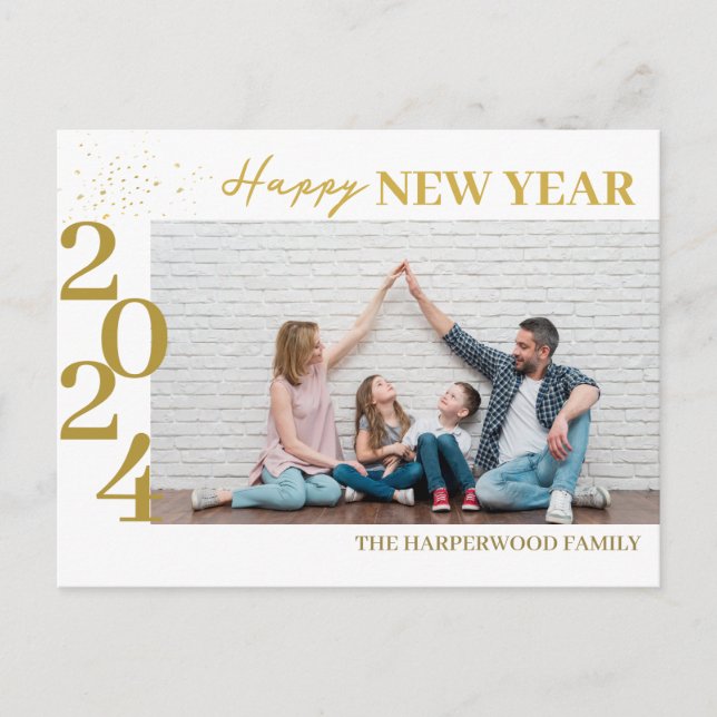 Postal Festiva Elegante y simple foto de Año Nuevo Feliz Año Nuev (Anverso)