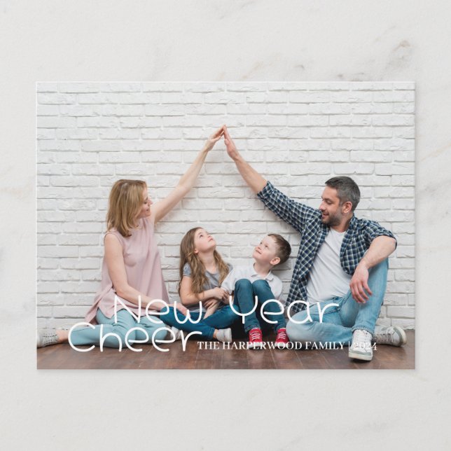 Postal Festiva Elegante y simple foto de Año Nuevo Feliz Año Nuev (Anverso)