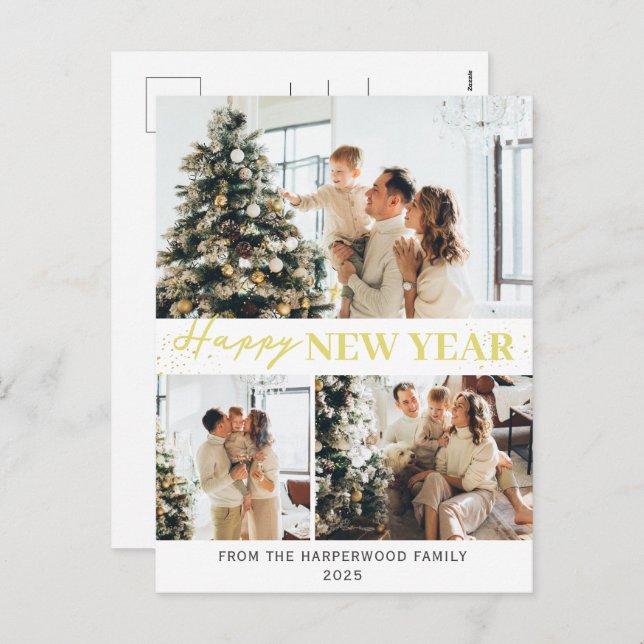 Postal Festiva Elegante y simple foto de Año Nuevo Feliz Año Nuev (Anverso / Reverso)