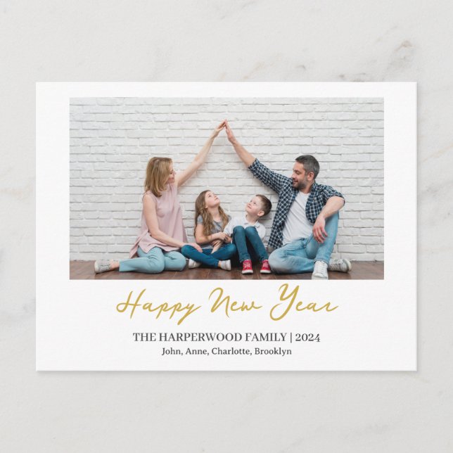 Postal Festiva Elegante y simple foto de Año Nuevo Feliz Año Nuev (Anverso)