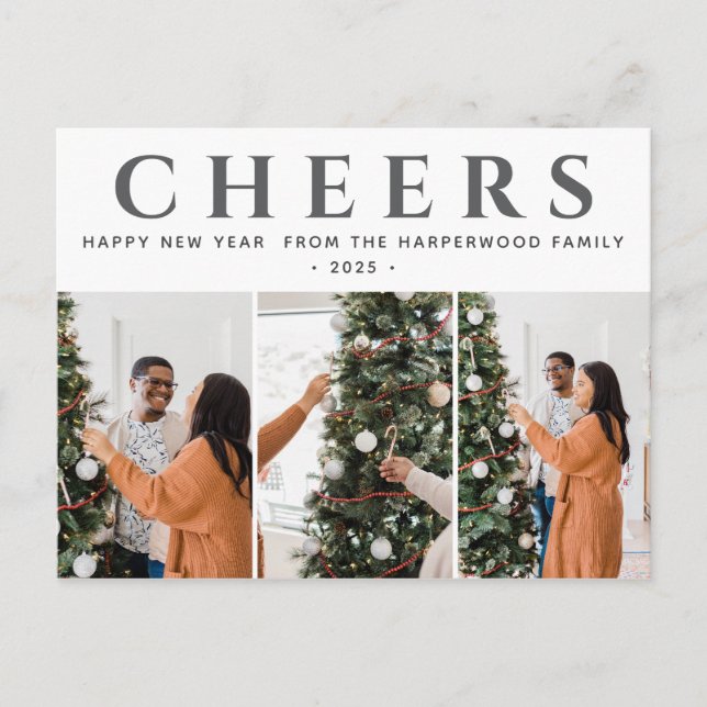 Postal Festiva Elegante y simple foto de Año Nuevo Feliz Año Nuev (Anverso)