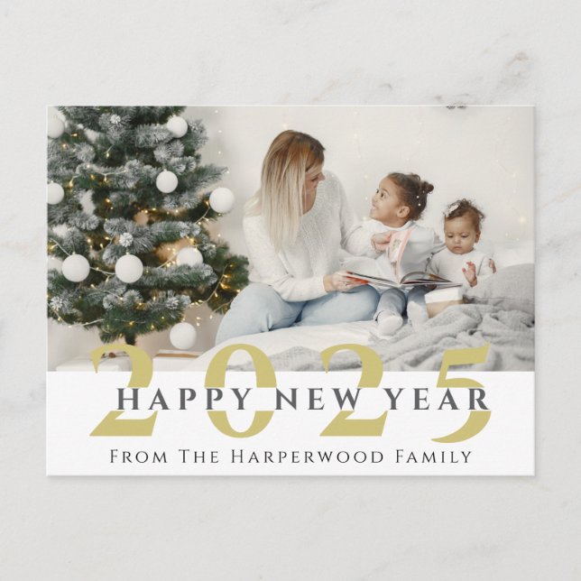 Postal Festiva Elegante y simple foto de Año Nuevo Feliz Año Nuev (Anverso)