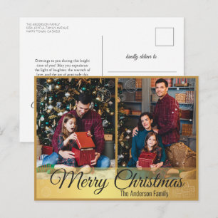 Postal Festiva Elegantes adornos navideños marco dorado 2 Foto