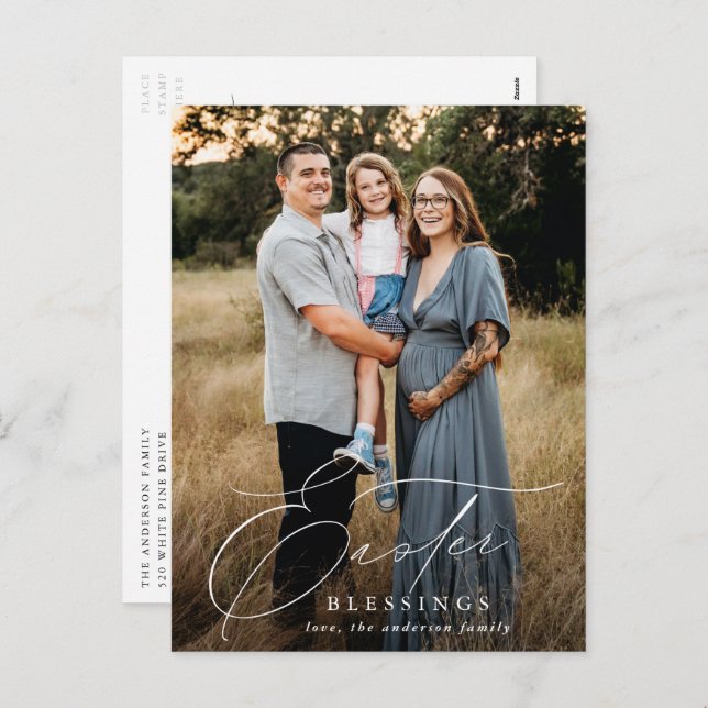 Postal Festiva Elegantes bendiciones de Pascua 2 vacaciones fotog (Anverso / Reverso)