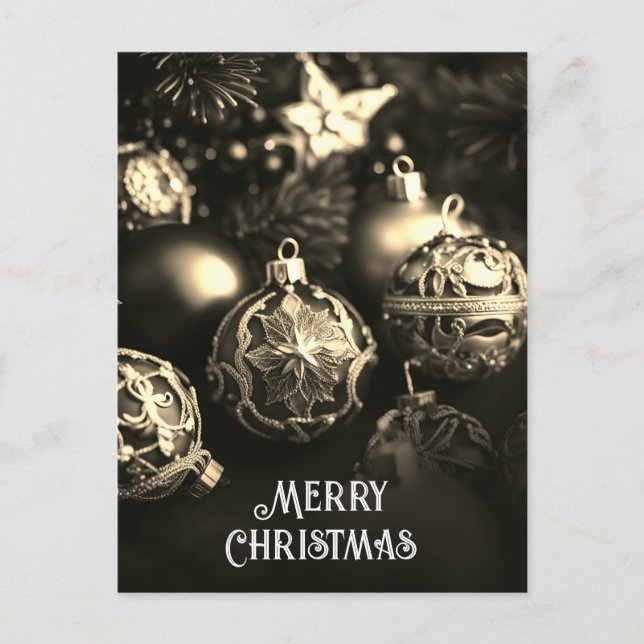 Postal Festiva Elegantes bolas victorianas de Navidades beiges de (Anverso)