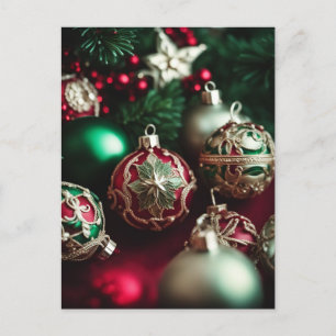 Postal Festiva Elegantes bolas victorianas de Navidades rojos ver