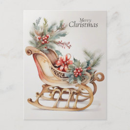Postal Festiva Elegantes Navidades de acuarela Sleigh