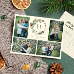 Postal Festiva Elegantes Navidades de acuarela Wreath 4 Foto<br><div class="desc">Una moderna y elegante tarjeta de felicitación vacacional con Navidades acuarelas florales y botánicas en un elegante y sofisticado fondo color crema. El texto y el monograma es un simple tipo de letra minimalista serif. Cuatro hermosas franjas fotográficas familiares que puedes personalizar. (Foto de ubicación de Elina Fairytale en Pexels....</div>