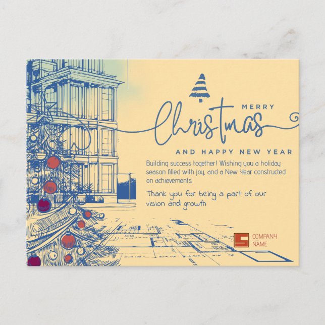 Postal Festiva Elegantes Navidades de Blueprint y arquitectura (Anverso)