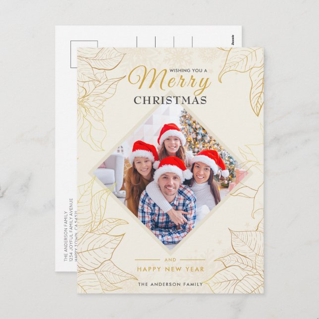 Postal Festiva Elegantes Navidades de fotografía con flores de Po (Anverso / Reverso)