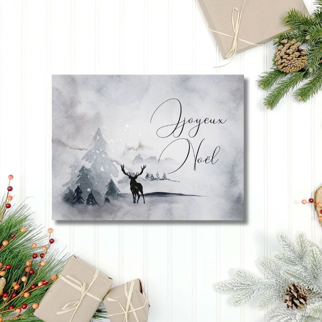 Postal Festiva Elegantes Navidades de la Naturaleza de los Deer d (Elegant Watercolor Nature Christmas Card)