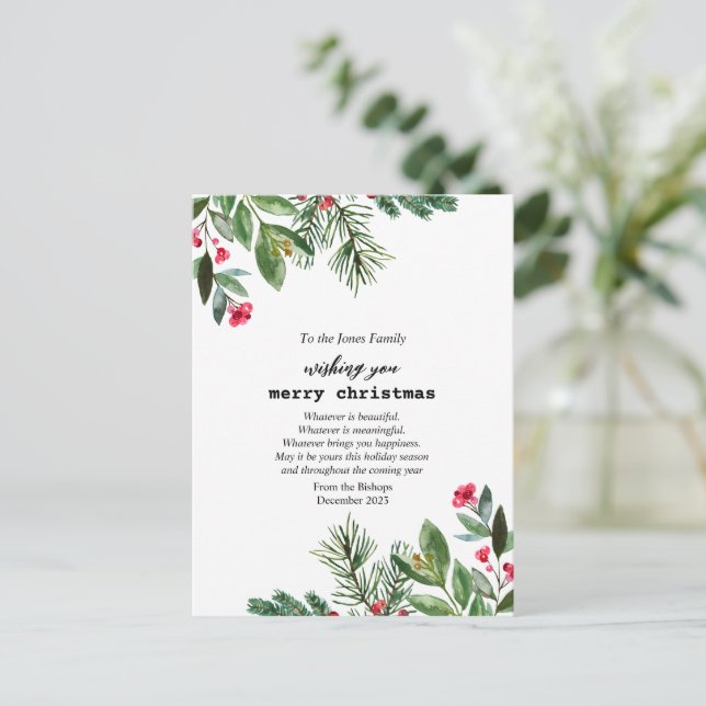 Postal Festiva Elegantes Navidades de máquina de escribir Foliage (Anverso de pie)