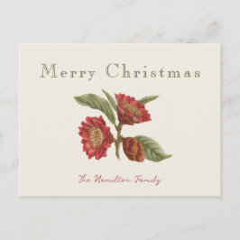 Postal Festiva Elegantes Navidades florales rojas y verdes