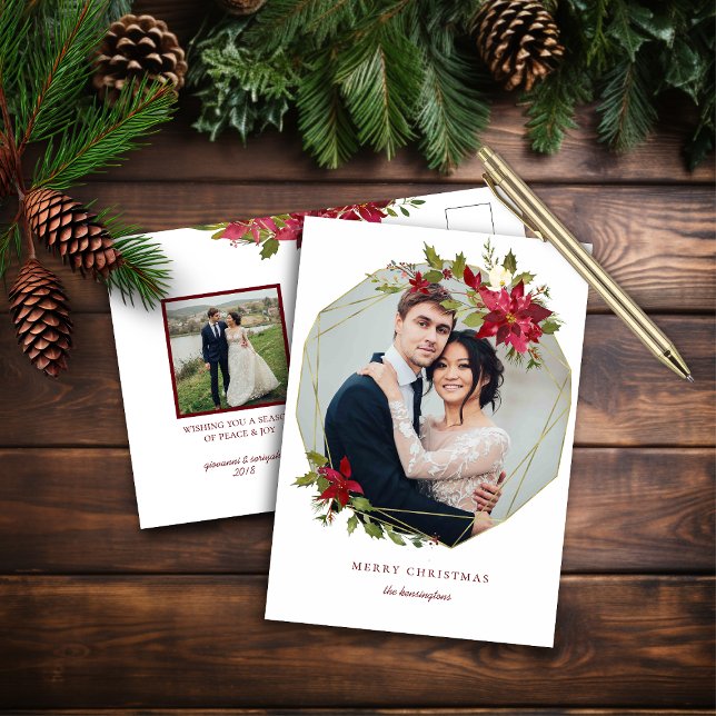 Postal Festiva Elegantes Navidades Foto de feriado de guirnaldas  (Elegant Christmas Geometric Wreath Holiday Photo Postcard)