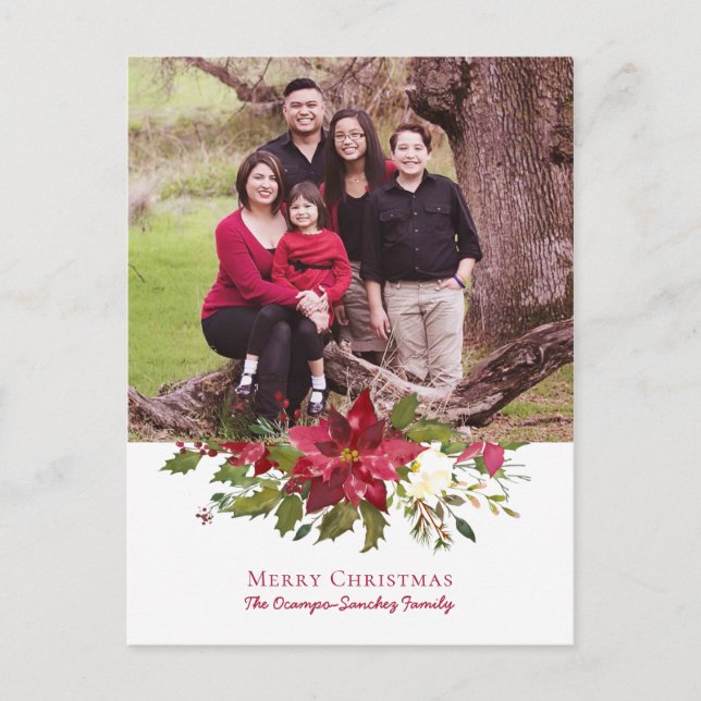 Postal Festiva Elegantes Navidades Fotografía navideña de Poinset (Anverso)