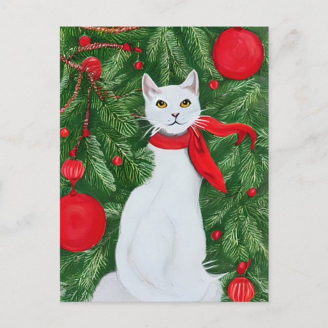 Postal Festiva Elegantes Navidades gatos blancos (Anverso)
